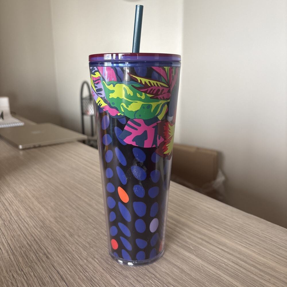 Starbucks Summer 2023 Blue Hawaii Floral Hibiscus Cold Cup Tumbler Venti 24 oz